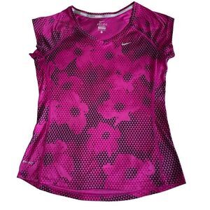 EUC Women’s Nike Running Dri-Fit Purple Black Print Cap Sleeve Tee - Small